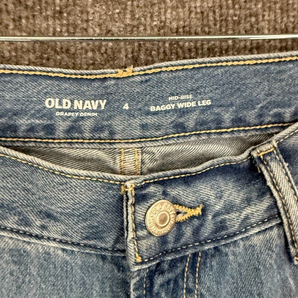 Old Navy Womens Baggy Wide Leg Cargo Jeans Size 4 Mid Rise Cotton Skater Y2K New - Picture 7 of 11